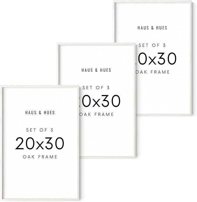 HAUS AND HUES White Oak Wood 20x30 Picture Frames - Set of 3, Elegant Frames for Posters and Artwork