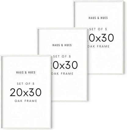 HAUS AND HUES White Oak Wood 20x30 Picture Frames - Set of 3, Elegant Frames for Posters and Artwork