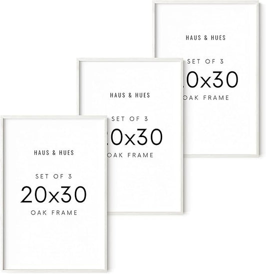HAUS AND HUES White Oak Wood 20x30 Picture Frames - Set of 3, Elegant Frames for Posters and Artwork
