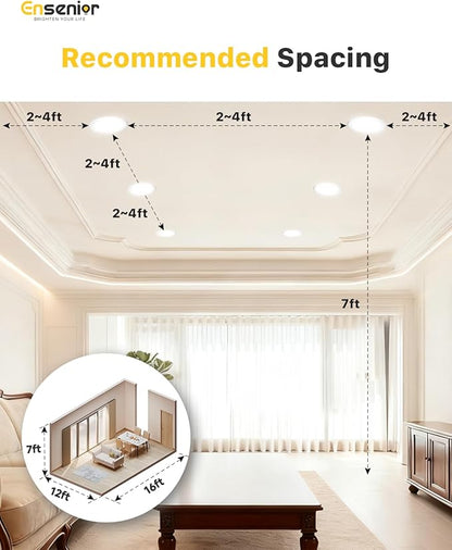 Ensenior 4 Pack 4 Inch LED Recessed Ceiling Light, Dimmable, 2700K-6000K 6CCT, 750LM 9W 120V, High Brightness Canless Wafer Downlight - ETL&FCC&IC