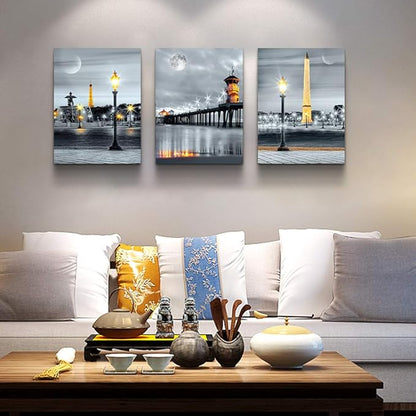 MHARTK66 Family Bedroom Wall Decor Canvas Wall Art for Living Room Modern Wall Decorations for Bathroom Night View Paintings Kitchen Canvas Art Hang Pictures Artwork Home Decoration 3 Pieces