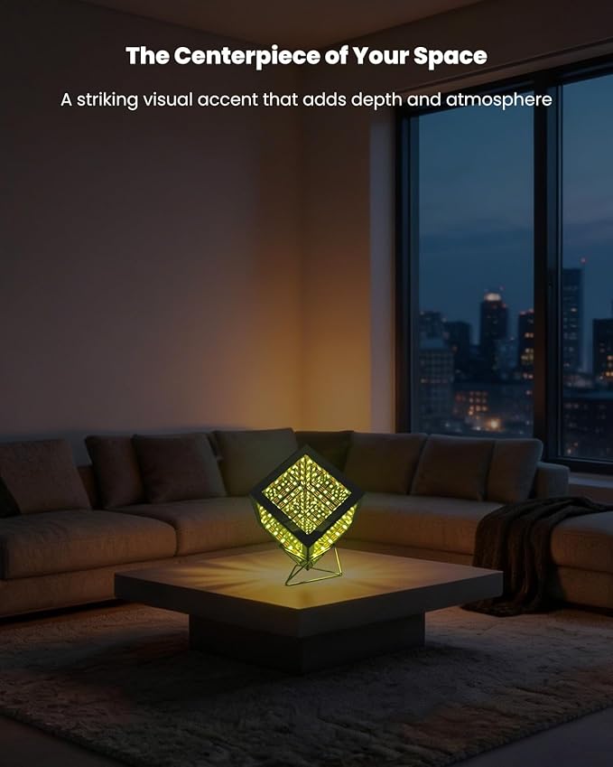 Nobiggie Infinity Mirror Cube Ambient Lighting, 3D Deep Space RGB LED Mood Light with Music Rhythm Sync, Futuristic Hypercube Decor for Home, Bedroom & Living Room (Space Black, Mini - 4.4 Inch)