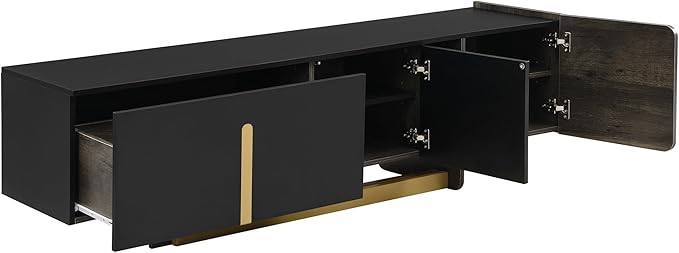 Modern Light Luxury TV Stand and Coffee Table Set of 2, Modern TV Console,Wood Center Tables with Spacious Top, Storage Cabinet & Open Adjustable Shelves for Living Room, Black