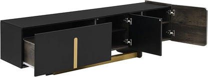 Modern Light Luxury TV Stand and Coffee Table Set of 2, Modern TV Console,Wood Center Tables with Spacious Top, Storage Cabinet & Open Adjustable Shelves for Living Room, Black