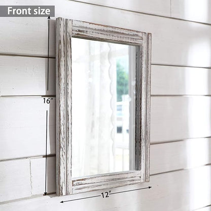 AAZZKANG Wall Mirror with Wood Framed Rustic Mirrors for Wall Rectangle Decorative for Bedroom Bathroom Living Room Entryway Farmhouse Hanging Small