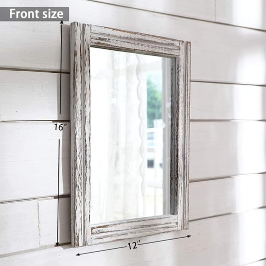 AAZZKANG Wall Mirror with Wood Framed Rustic Mirrors for Wall Rectangle Decorative for Bedroom Bathroom Living Room Entryway Farmhouse Hanging Small
