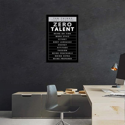 Black and White Inspirational Framed Office Wall Art Ten Things That Need Zero Talent Motivational Canvas Paintings Ready to Hang-24x36 inches