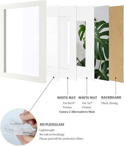 Egofine 11x14 Picture Frames 4PCS Covered by Plexiglass, Made of Solid Wood, Display Pictures 8x10/5x7 with Mat or 11x14 Without Mat for Table Top and Wall Mounting, White with Texture