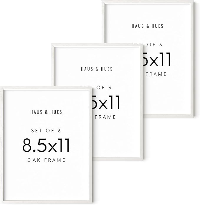 HAUS AND HUES White Oak Wood 8.5x11 Picture Frames - Set of 3, Modern Frames for Certificates and Documents