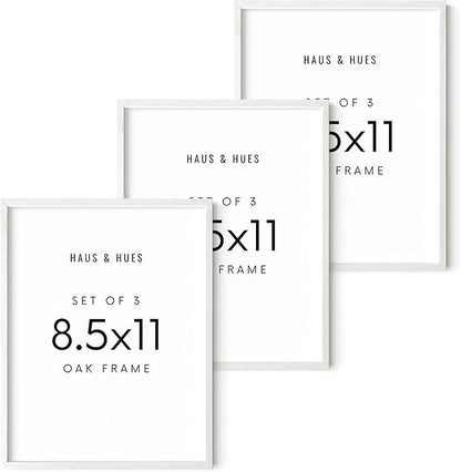 HAUS AND HUES White Oak Wood 8.5x11 Picture Frames - Set of 3, Modern Frames for Certificates and Documents