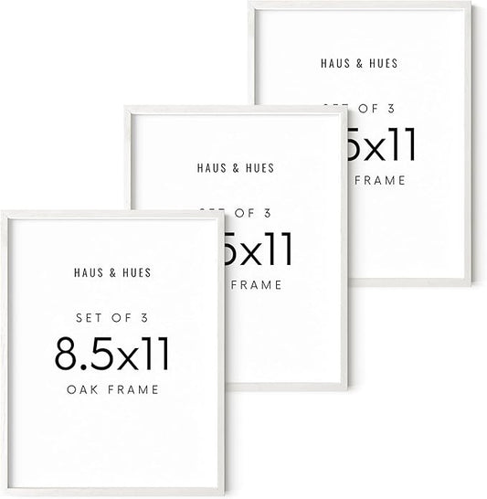 HAUS AND HUES White Oak Wood 8.5x11 Picture Frames - Set of 3, Modern Frames for Certificates and Documents