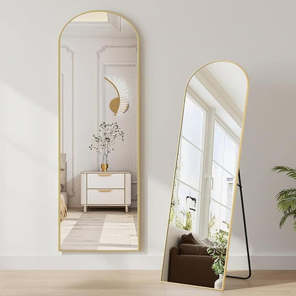 NEWBULIG Arched Mirror Full Length, 56"x15" Body Wall Mirrors with Shatter-Proof Glass, Upgraded Floor Standing Mirror, Hanging or Leaning, with Stand Aluminum Alloy Frame for Home Decor, Gold