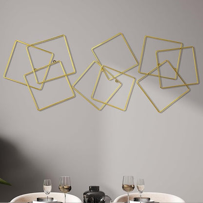 Hicarer 3 Pcs Interlocking Rings Wall Sculpture Gold Metal Home Wall Decor Abstract Aesthetic Gold Decoration for Art Bedroom Living Room Bathroom Home(Square)
