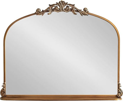 Kate and Laurel Arendahl Traditional Vintage Arch Mirror with Shelf, 33 x 26, Gold, Baroque Antique Arched Wall Mirror with Functional Shelf for Use as Vanity Bathroom Mirror or Cute Nursery Mirror