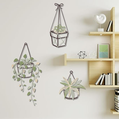 Vineland Metal Wall Art for Bathroom, Set of 3 Botanical Plant Designs, Minimalist Modern Boho Hanging for Home Outdoor Decor (Green)