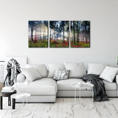 Pacimo 3 Pieces Canvas Wall Art Nature Landscape Sunrise Trees Pictures Painting Prints on Canvas Wall Decoration for Living Room Forest Framed Modern Artwork for Bedroom and Home Decor - 12"x16"x3