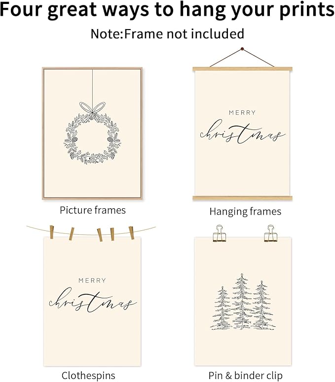 Baccone Christmas Wall Art Winter Xmas Canvas Decor Merry Christmas Wall Art Minimalist Vintage Painting Beige Farmhouse Prints Holiday Poster for Bathroom 12x16x3 Inch Unframed