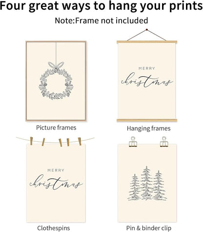 Baccone Christmas Wall Art Winter Xmas Canvas Decor Merry Christmas Wall Art Minimalist Vintage Painting Beige Farmhouse Prints Holiday Poster for Bathroom 12x16x3 Inch Unframed