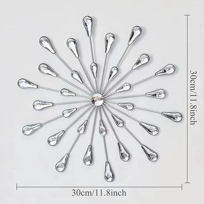 DXYAKY Set of 3 Silver Starburst Metal Wall Art Decor, 11.8 Inch Sparkling Diamond Star Jeweled Teardrop, Elegant Rhinestone Crystal Home Decor Accents, Living Room Bedroom Decorative Wall Sculpture