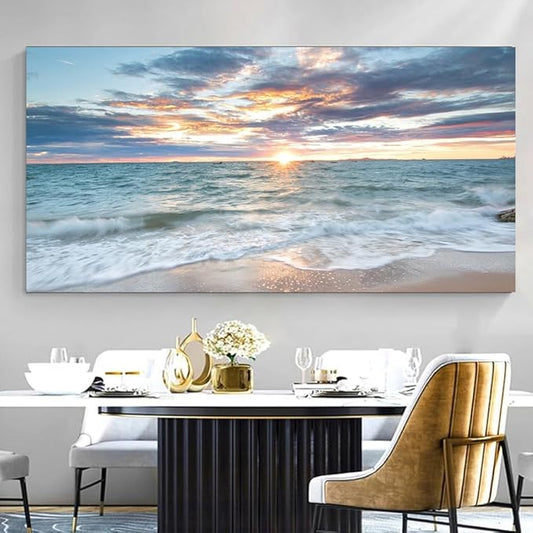 Yxbhhym-Beach Sunset Wall Art Coastal Decor Seascape Canvas Prints Ocean Picture for Living Room Decor Waves Sea Poster Landscape Painting Bedroom Wall Art Office Artwork Home Decorations