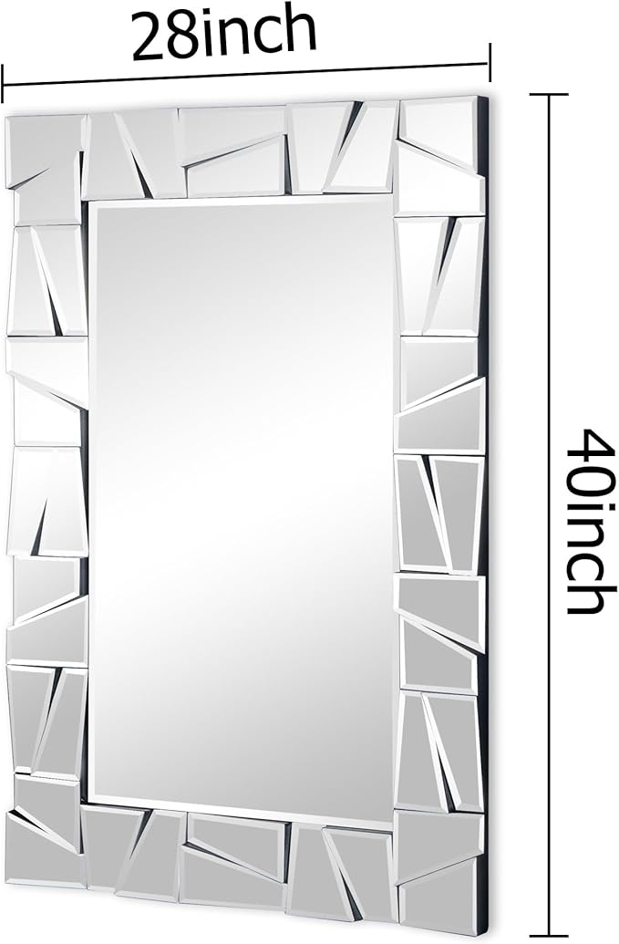 Chende Large Wall Mirrr with 3D Glass Frame, Modern Living Room Mirror for Home Decor, 40''x28'' Rectangle Decorative Mirror for Fireplace, Entryway, Dining Room
