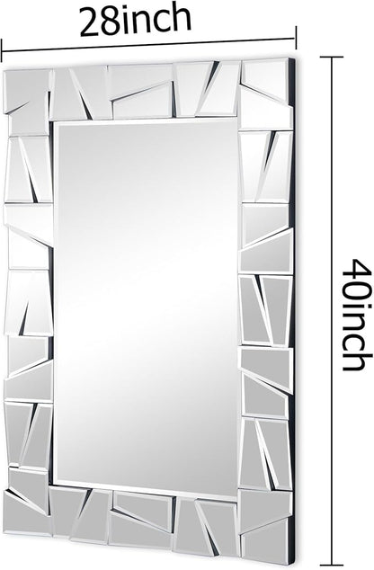 Chende Large Wall Mirrr with 3D Glass Frame, Modern Living Room Mirror for Home Decor, 40''x28'' Rectangle Decorative Mirror for Fireplace, Entryway, Dining Room