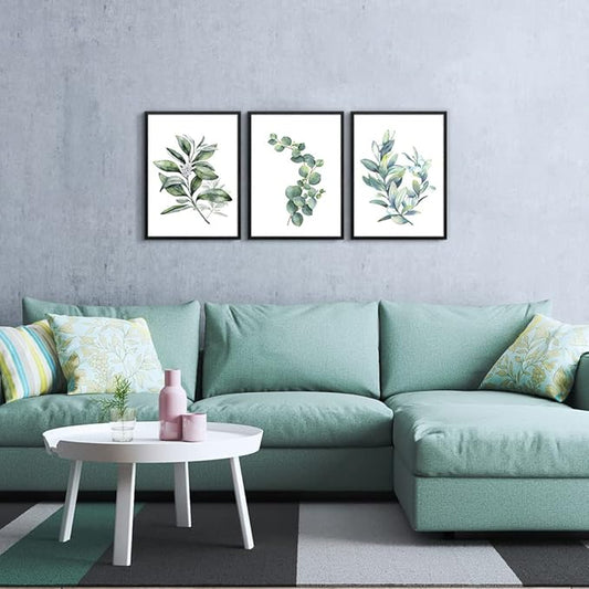 hyidecorart Black Framed Wall Art For Bedroom Wall Decor For Living RoomPlants Green Leaves Painting Bathroom Walls Pictures Kitchen Wall Decorations Office Decor Set Of 3 Piece Framed Prints Art