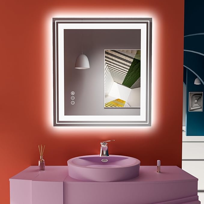 Snowdool LED Bathroom Mirror, 38"X38" with Front and Backlit, Anti-Fog, Bathroom Vanity Mirror for Wall, Memory Function, Stepless Dimmable, Tempered Glass (Horizontal/Vertical)