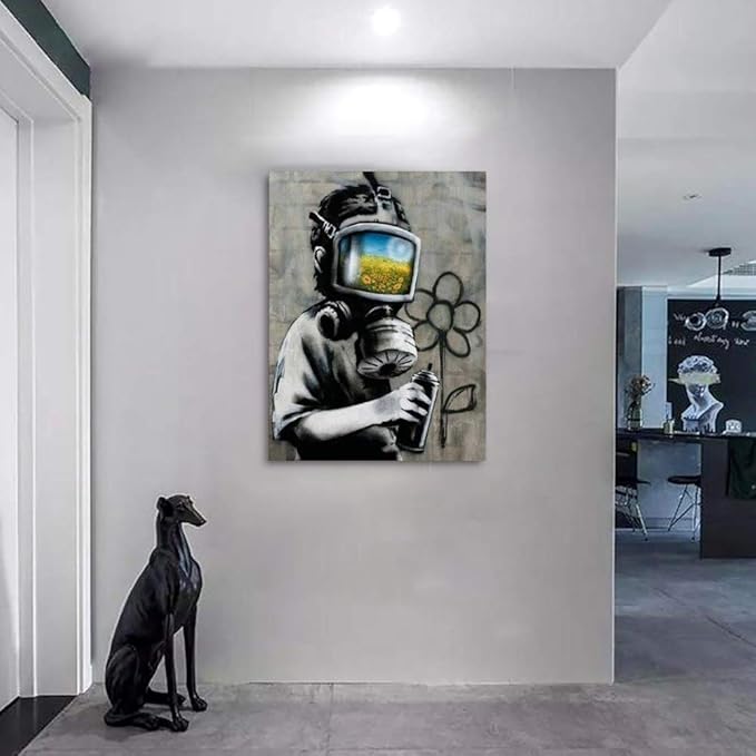Yatsen Bridge Banksy Wall Art Canvas, Sunflower Mask Boy Picture, Graffiti Poster and Print Modern Pop Street Graffiti Home Decorations Ready to Hang - 28x44 inch