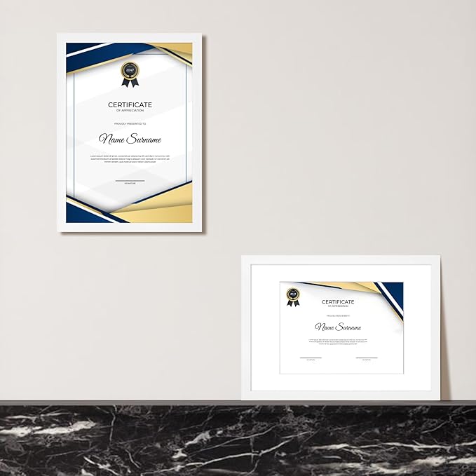 A4 Picture Frame Set of 6, Display Pictures 6x8 with Mat or 8.3x11.7 Without Mat, Document Frame,Wall Gallery Poster Frames, White