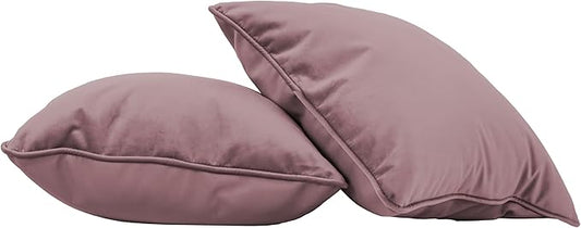 FDP 18" x 18" Velvet and Vinyl Square Pillow Set with Piping Decorative Throw Pillow for Home Dcor in Living Room, Bedroom or Lounge (2-Pack) - Mauve, 15162-112