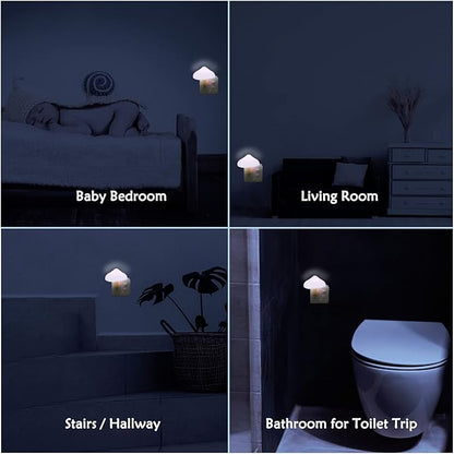 Sensor LED Mushroom Night Lights - 2Pack Plug into Wall Mushroom Lamp, Cute Mini Dream Bed Nightlight for Kids Adults for Home Office, Bedroom, Bathroom Toilet, Stairs, Hallway Corridor, Warm White