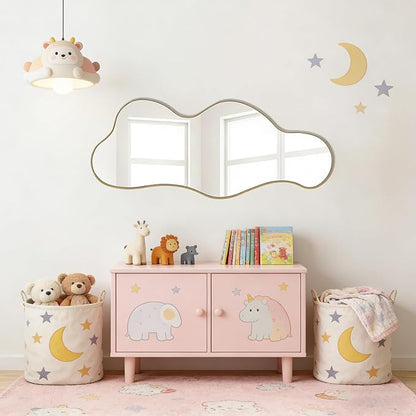 POZINO Irregular Wall Mirror, 39.3"x16" Asymmetrical Mirrors, Cloud Shaped Mirror, Gold Modern Abstract Frameless Mirrors for Bathroom Living Room Bedroom Entryway Hallway