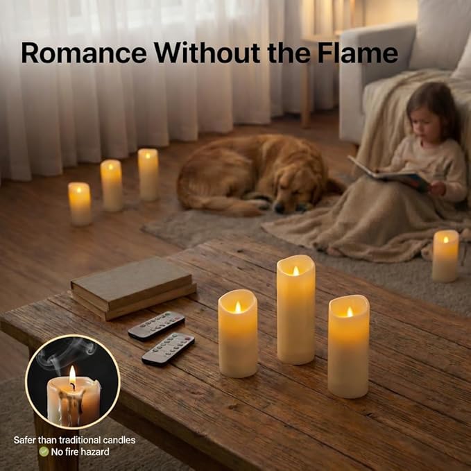 Set of 24 Slim Outdoor LED Candles, Battery Operated Flickering Fake Candles with 10-Key Timers for Patio & Porch Decor, 2.2 Inch Diameter Waterproof Resin Pillars for Large Events & Sconces (White)