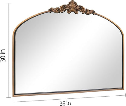 OUSHUAI Gold Antique Arched Mirror, Victorian Bronze with Full Matel Frame, Wall Arch Mirror for Entryway/Bathroom/Fireplace 36"X30"