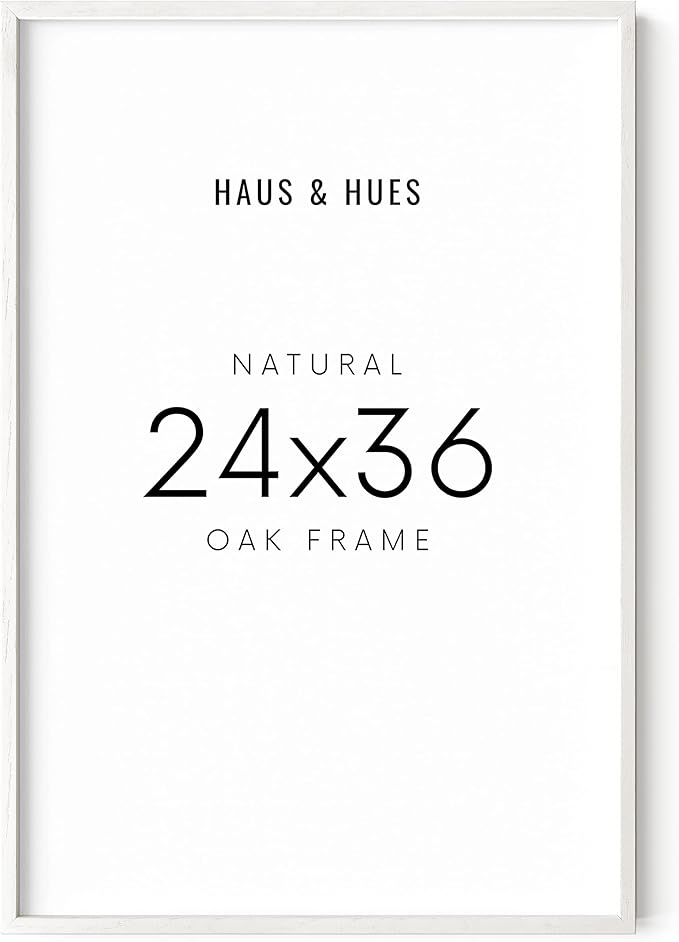 HAUS AND HUES White Oak Wood 24x36 Poster Frame - Oversized Natural Frame for Wall Display (White Oak Frame)