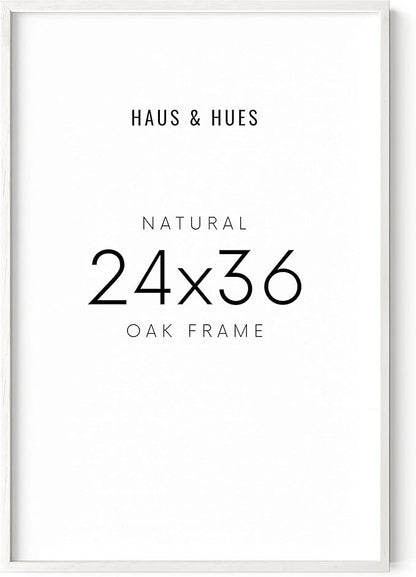 HAUS AND HUES White Oak Wood 24x36 Poster Frame - Oversized Natural Frame for Wall Display (White Oak Frame)