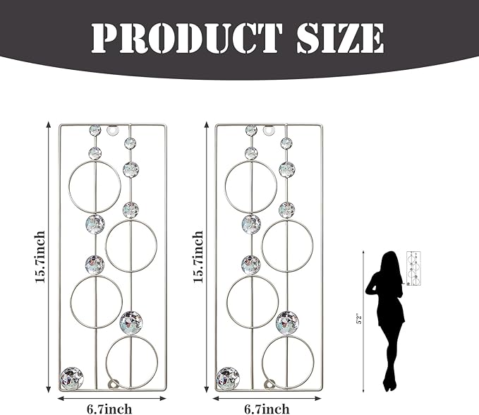 ZEXUIRU 2 Pack Bling Abstract Metal Wall Art Minimalist Line Jeweled Crystal Wall Decor Modern Geometric Rhinestone Hanging Wall Sculpture for Living Room Bedroom Bathroom Office