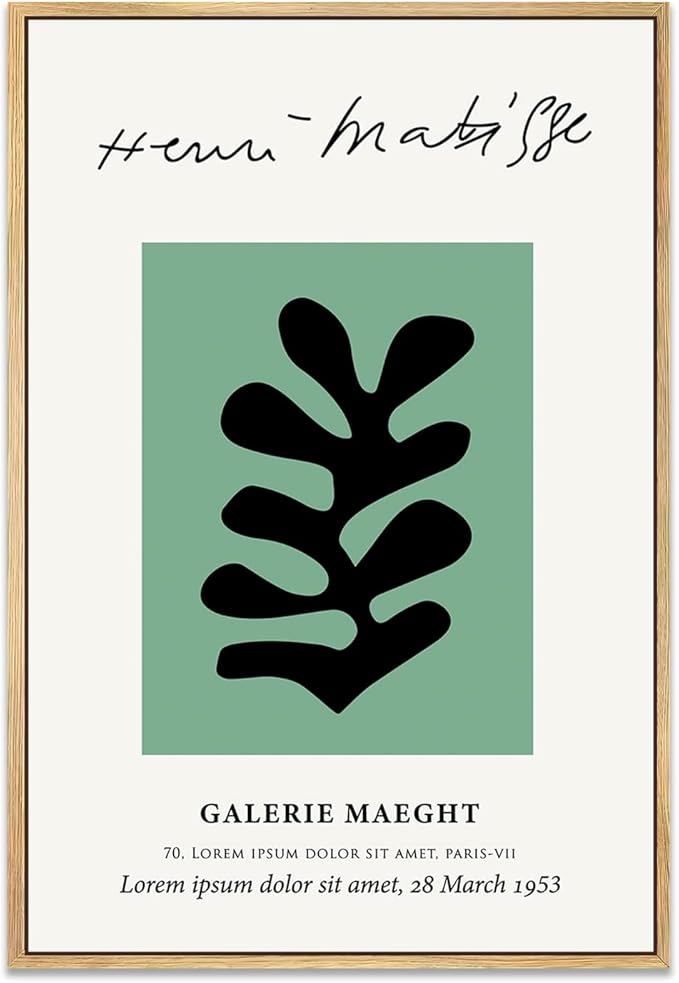Zzuyi Henri Matisse Framed Wall Art,Boho Green Botanical Art Prints,Abstract Minimalist Wall Decor,Aesthetic Room Wall Decor-12''x16''Natural Framed