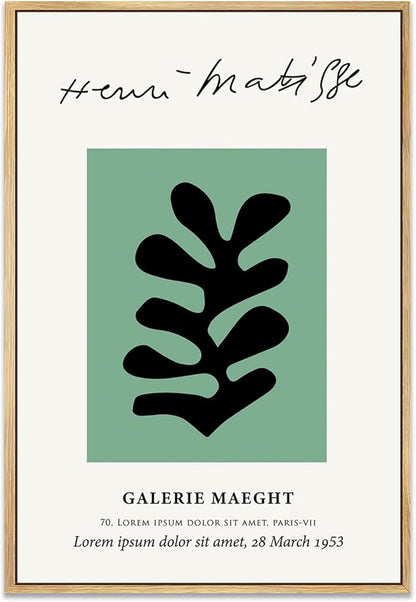 Zzuyi Henri Matisse Framed Wall Art,Boho Green Botanical Art Prints,Abstract Minimalist Wall Decor,Aesthetic Room Wall Decor-12''x16''Natural Framed