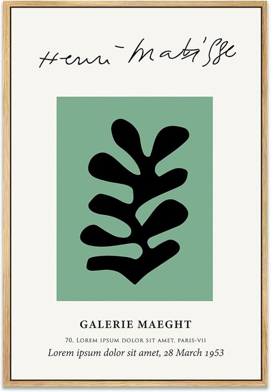 Zzuyi Henri Matisse Framed Wall Art,Boho Green Botanical Art Prints,Abstract Minimalist Wall Decor,Aesthetic Room Wall Decor-12''x16''Natural Framed