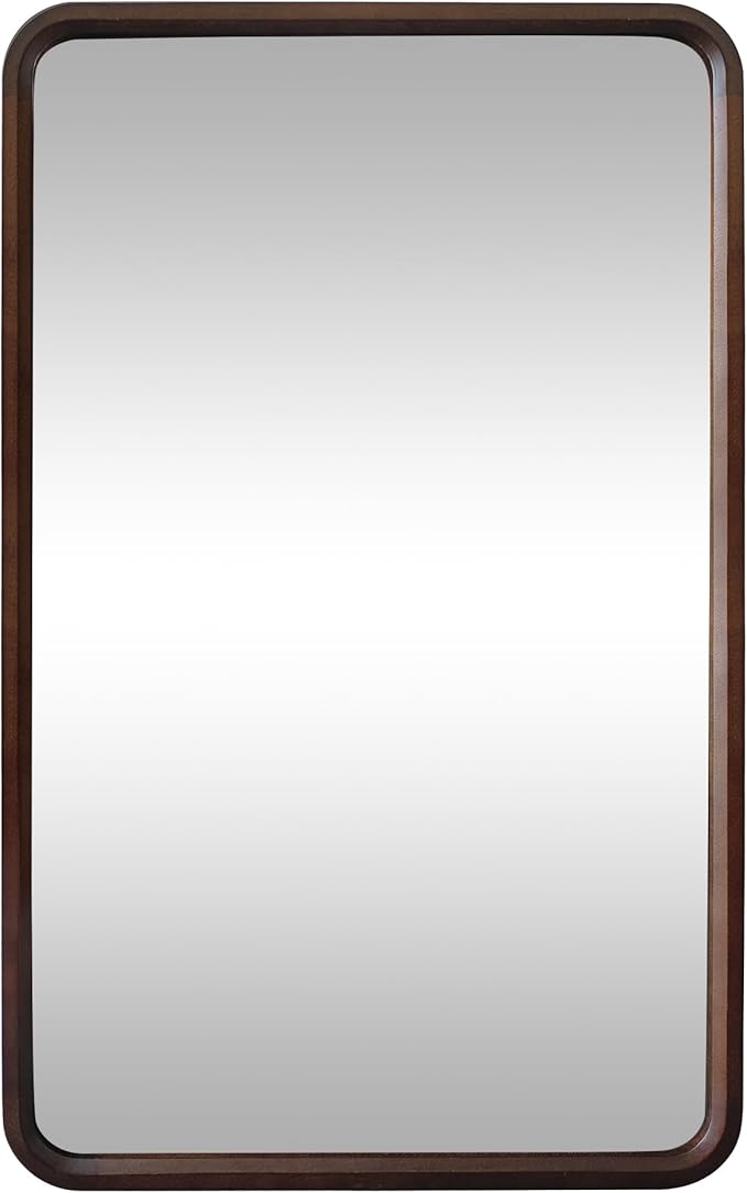 Bathroom Mirror for Wall,Wood Rectangle 30 x 48 inch Hanging Vatiny Tempered Mirrors with Rounded Corner for Living Room,Bedroom,Entryway