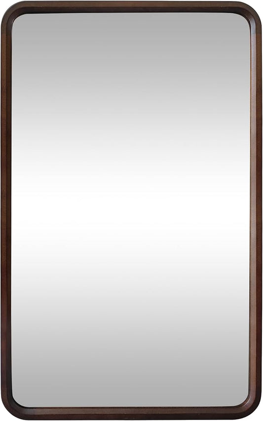 Bathroom Mirror for Wall,Wood Rectangle 30 x 48 inch Hanging Vatiny Tempered Mirrors with Rounded Corner for Living Room,Bedroom,Entryway