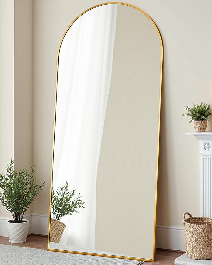 Suidia 58"x21" Arched Full Length Mirror with Stand, Full Body Mirror with Aluminum Frame, Freestanding/Leaning/Wall-Mounted, Floor Mirrors for Bedroom, Living Room, Entryway, Dressing Room, Gold