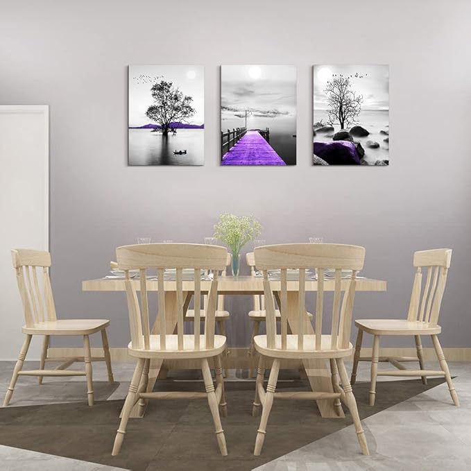 DZRWUBHS Canvas Wall Art, 3-Piece Set, Black And White Scenery, Framed, Modern, For Living Room, Bedroom, Office, Bathroom