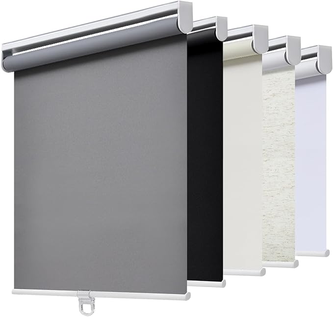 AOSKY Cordless Roller Shades Blackout Blinds for Windows Room Darkening Rolled Up Shades with Spring System, UV Protection Window Shades Door Blinds for Home and Office (34" W x 64" H, Grey)