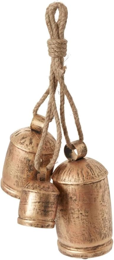 Large Vintage Gold Cow Bells for Rustic Christmas Decor Hanging Bells on Rope Set of 3 Harmony Cow Bells Vintage Handmade Rustic Lucky (Brass & Copper Rustic Bell 4,6, 8 inches)