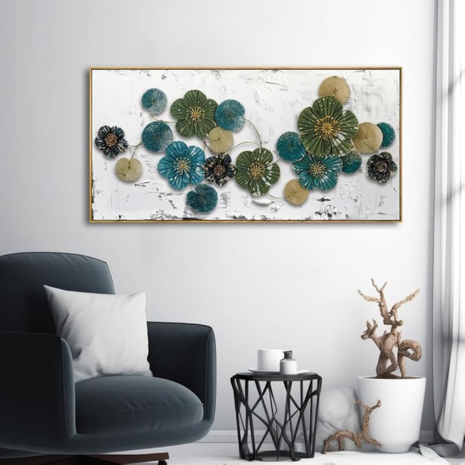 Wall Art Floral Wall Decor Modern Botanical Artwork Green and Blue Canvas Painting for Bedroom Living Room Dining Room Home Office Decor 20"x40" with Framed