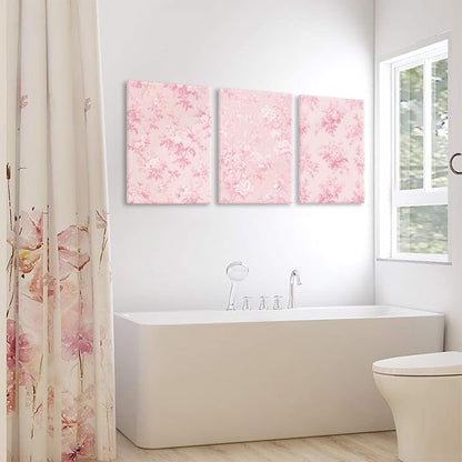 LYPHNX Framed Pink Chinoiserie Flower Canvas Wall Art light Pink Love Shack Fancy Decor Paintings Posters Set of 3 Blush Pink Painting Pictures Home Decor for bedroom Living room Bathroom 16"x24"