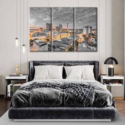 TUMOVO 3 Panel San Antonio Texas USA Downtown City Skyline Modern Artwork Wall Decor Skyscrapers Cityscape Pictures Bathroom Decor Wall Art Print on Canvas Framed Ready to Hang (60" Wx40 H)